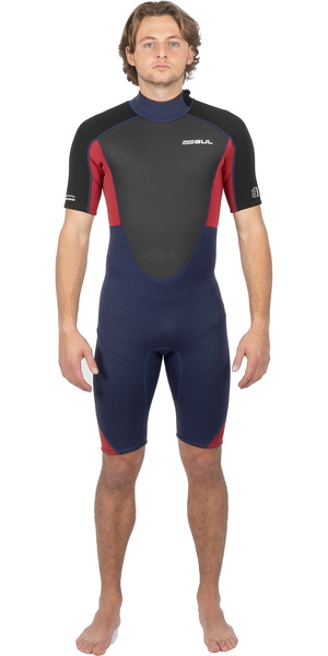 2025 Gul Mens Response 3/2mm Back Zip Shorty Wetsuit RE3319-C1 - Navy / Red